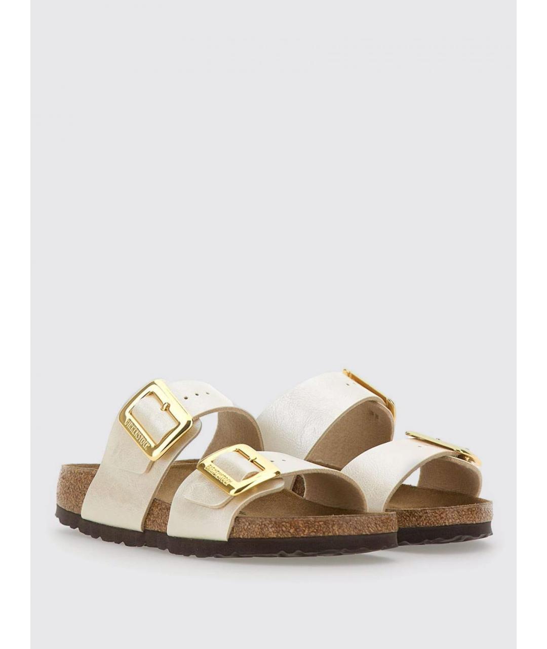 BIRKENSTOCK Золотые кожаные шлепанцы, фото 2