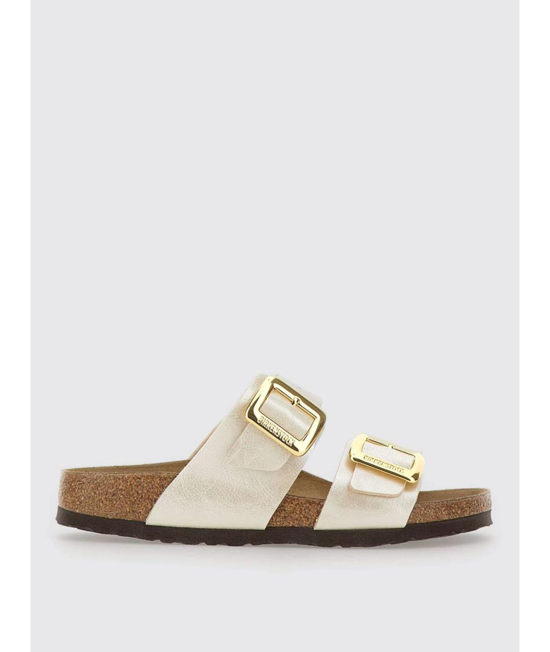 BIRKENSTOCK Золотые кожаные шлепанцы, фото 5