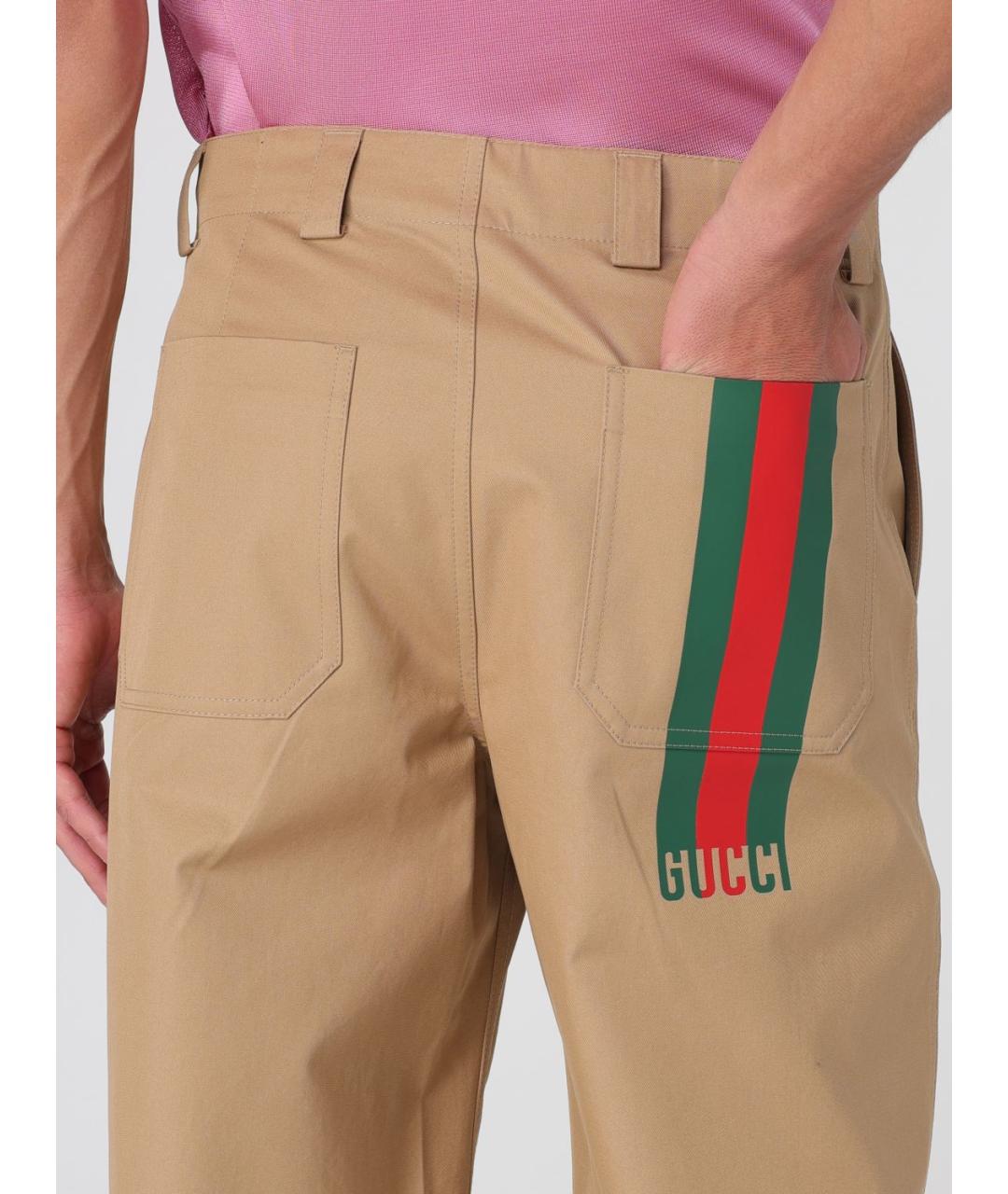 GUCCI Бежевые хлопковые повседневные брюки, фото 6