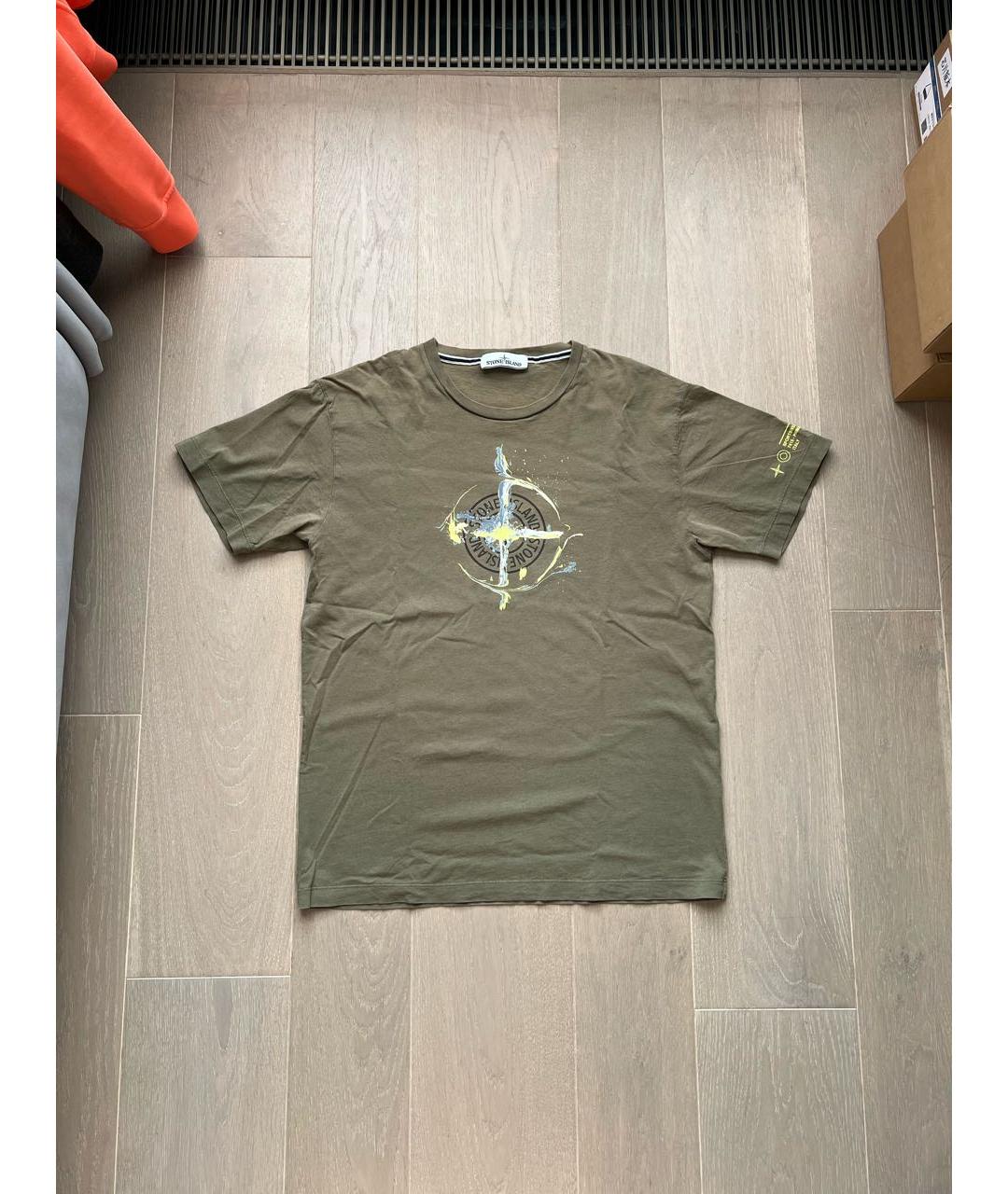 STONE ISLAND Хаки хлопковая футболка, фото 7