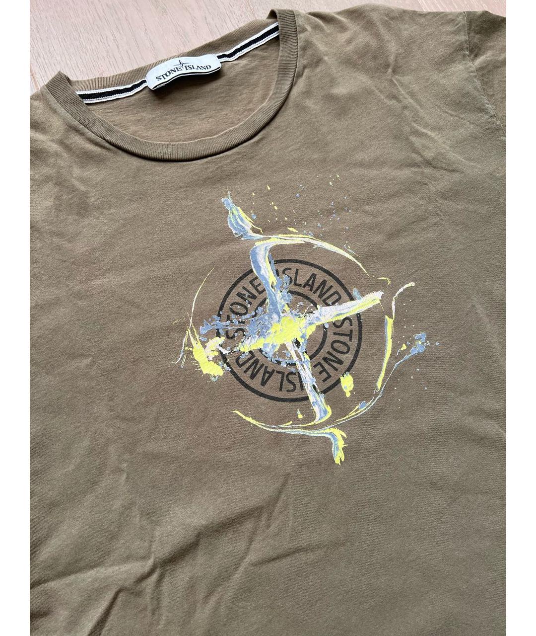 STONE ISLAND Хаки хлопковая футболка, фото 4