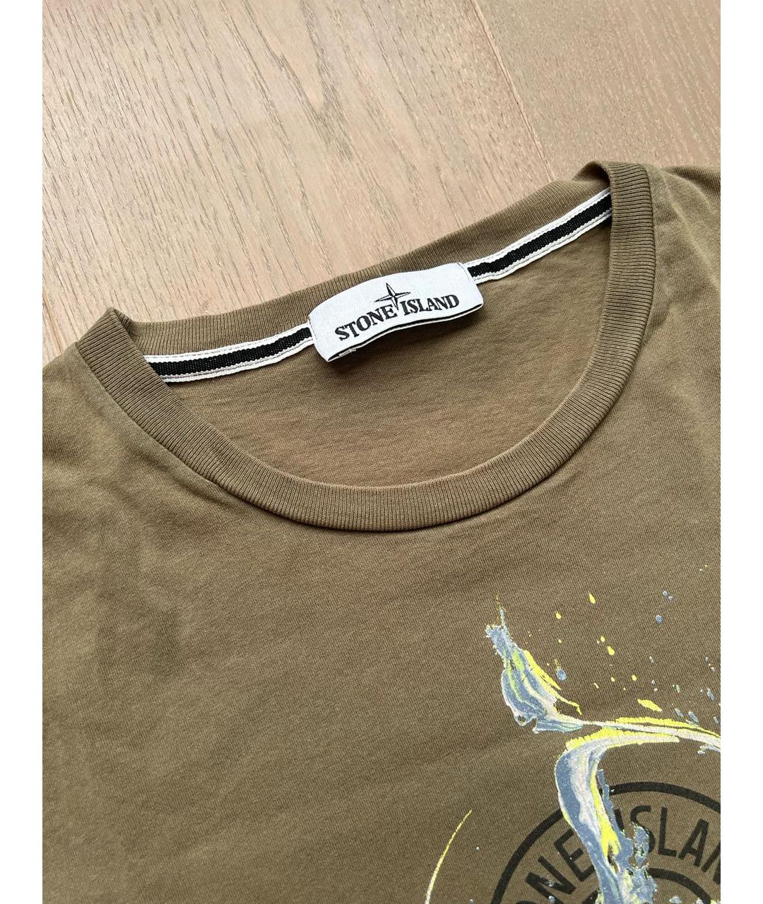 STONE ISLAND Хаки хлопковая футболка, фото 3
