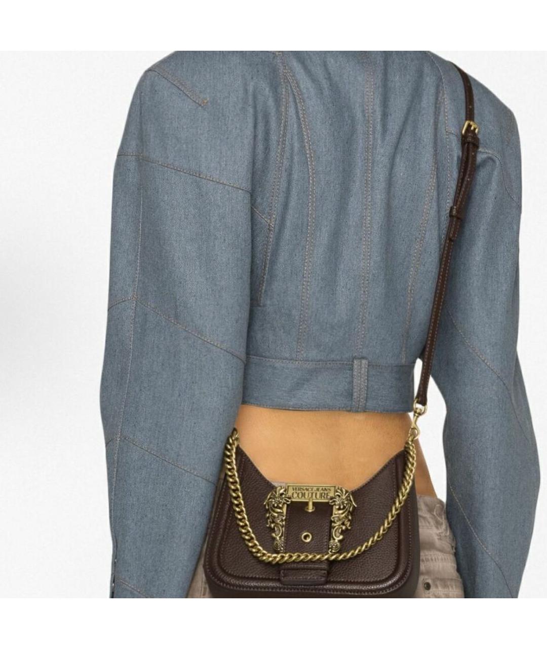 VERSACE JEANS COUTURE Коричневая кожаная сумка через плечо, фото 4