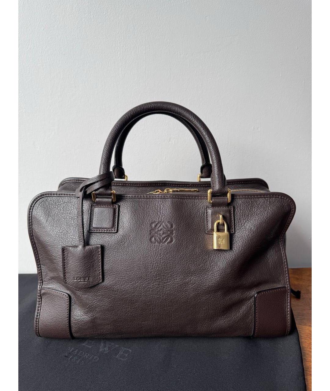 LOEWE Коричневая кожаная сумка с короткими ручками, фото 3