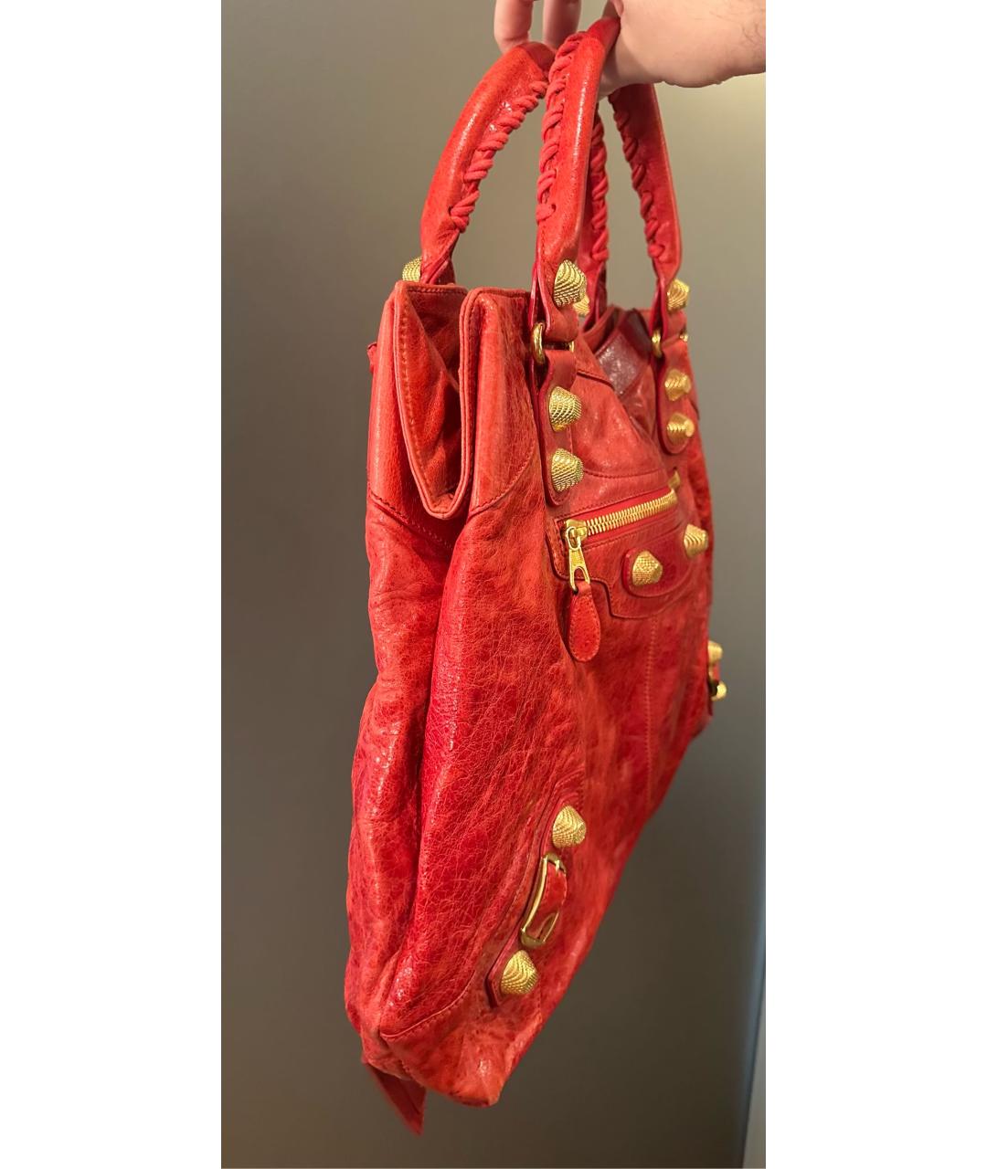BALENCIAGA Красная кожаная сумка с короткими ручками, фото 3