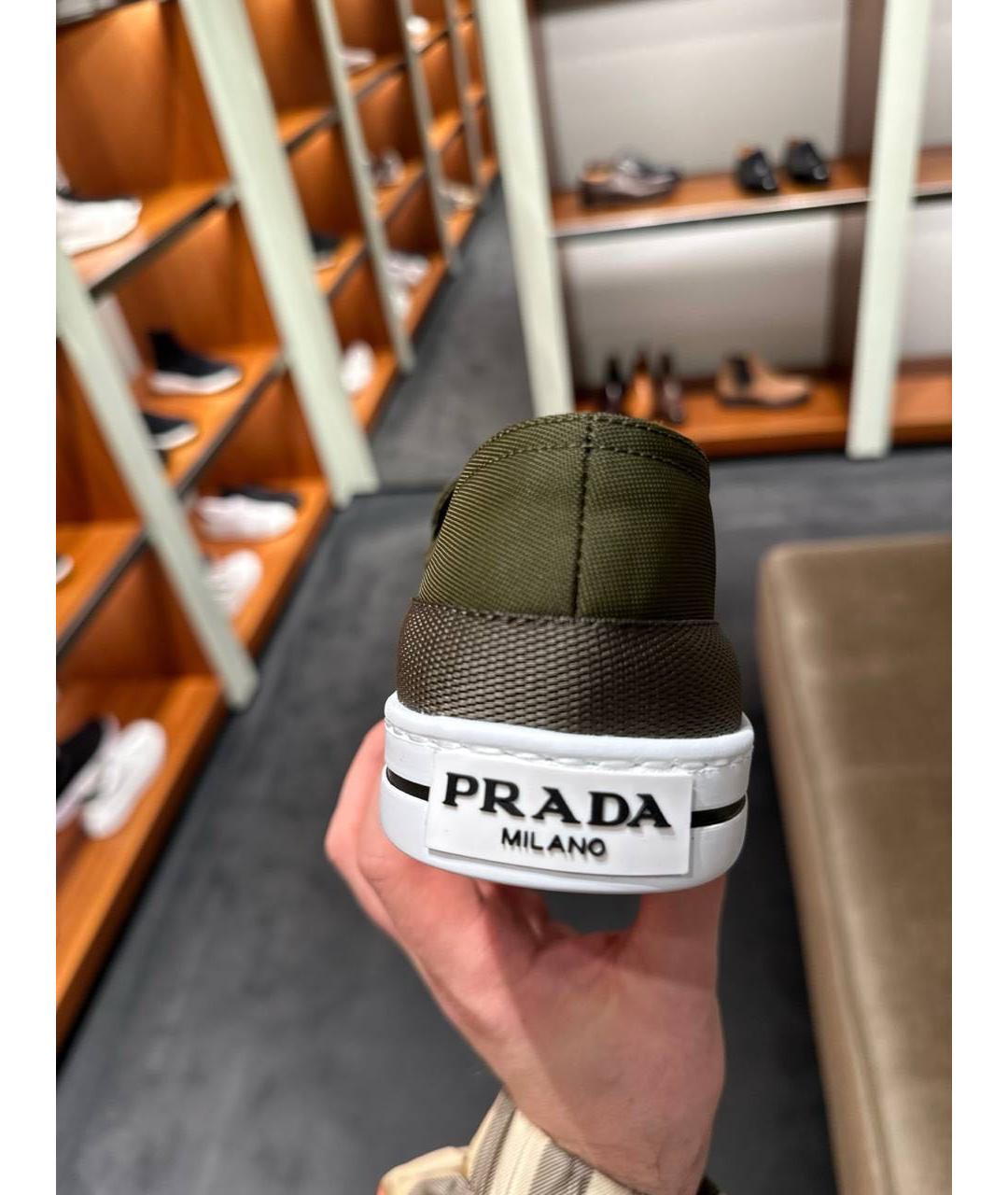 PRADA Хаки текстильные лоферы, фото 4