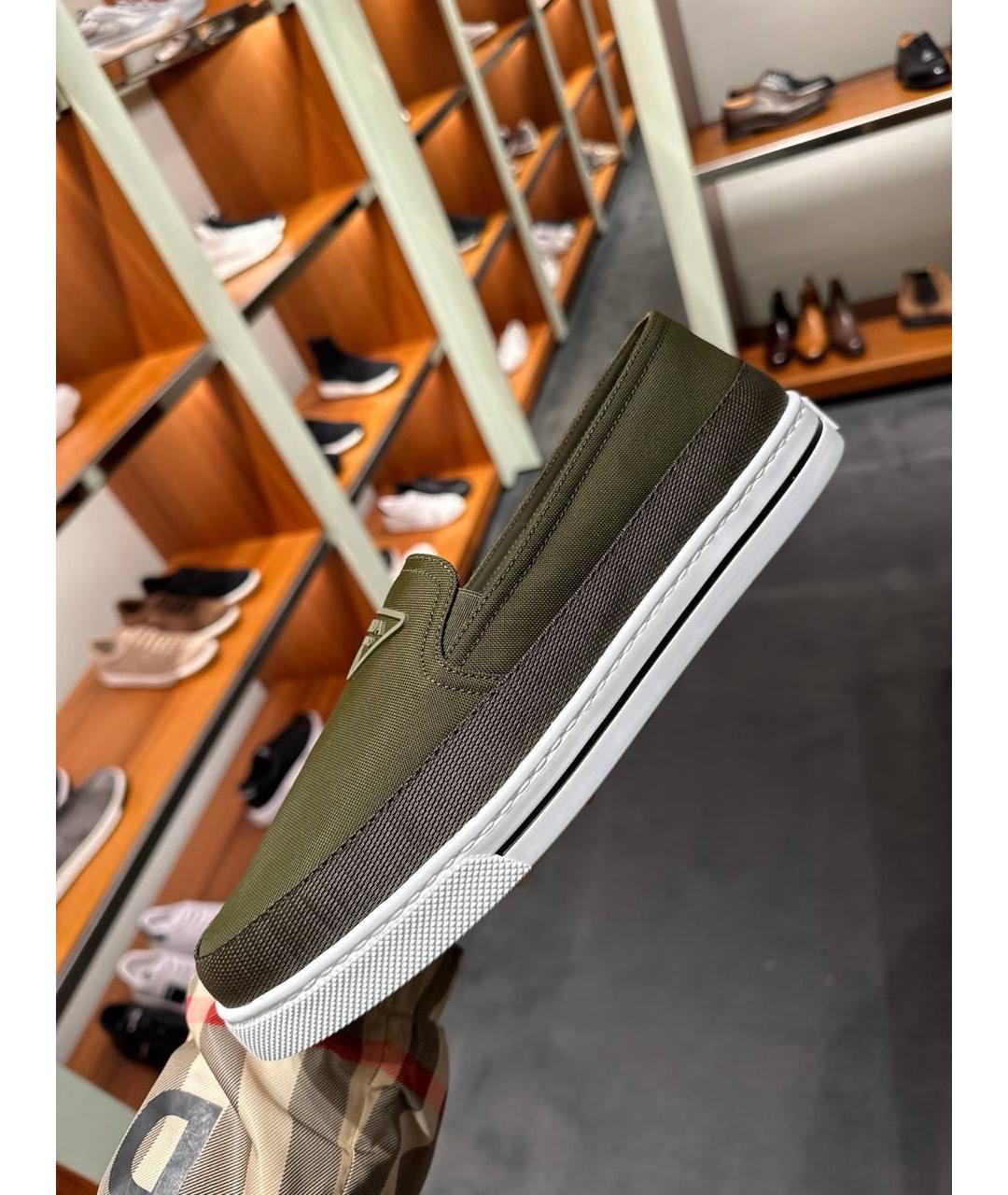PRADA Хаки текстильные лоферы, фото 9
