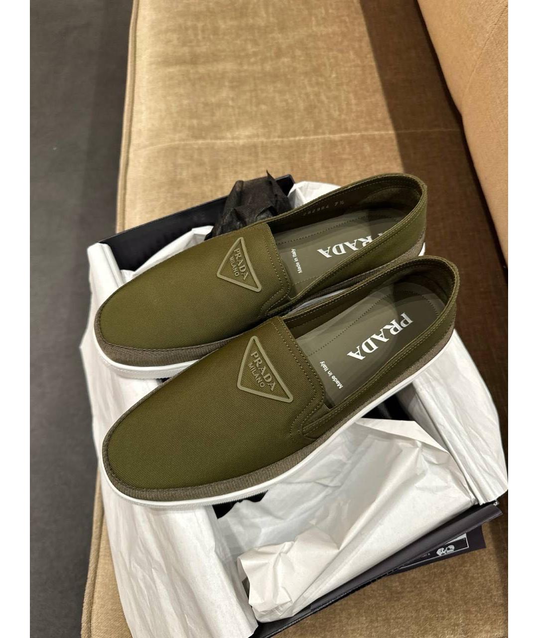 PRADA Хаки текстильные лоферы, фото 2