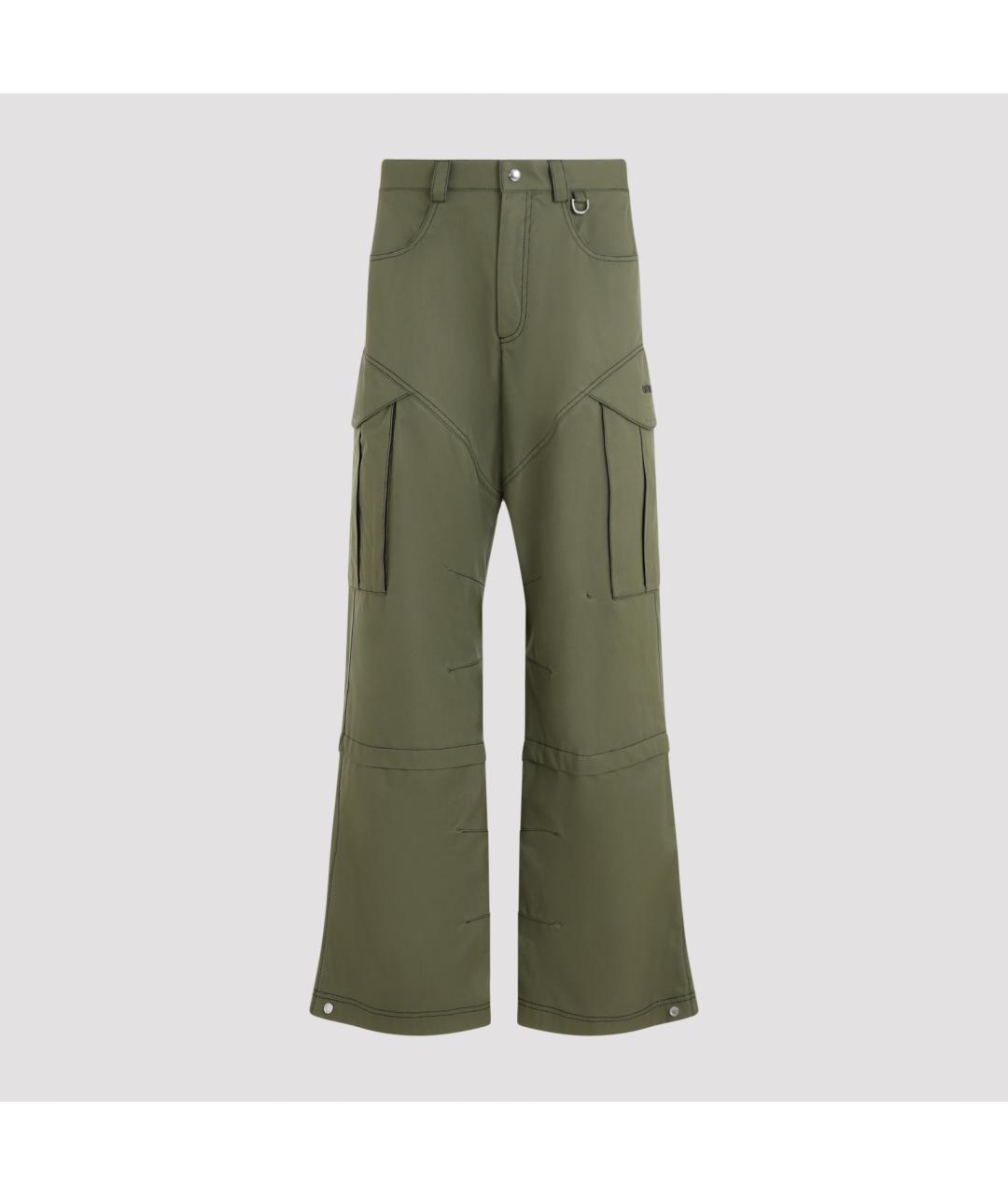 OFF-WHITE Зеленые хлопковые повседневные брюки, фото 3