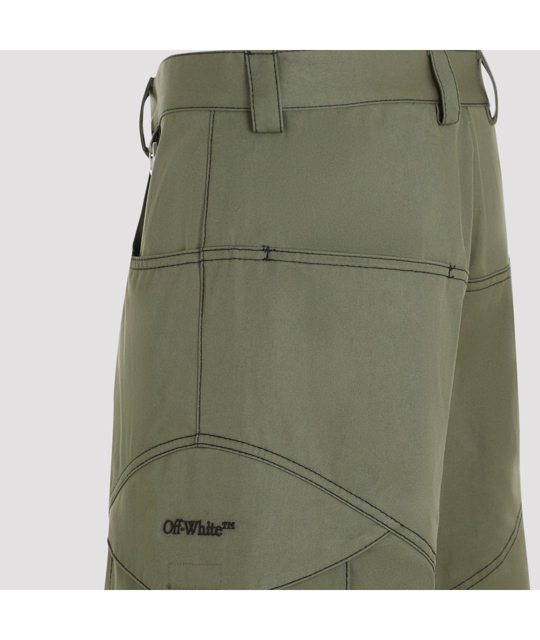 OFF-WHITE Зеленые хлопковые повседневные брюки, фото 5