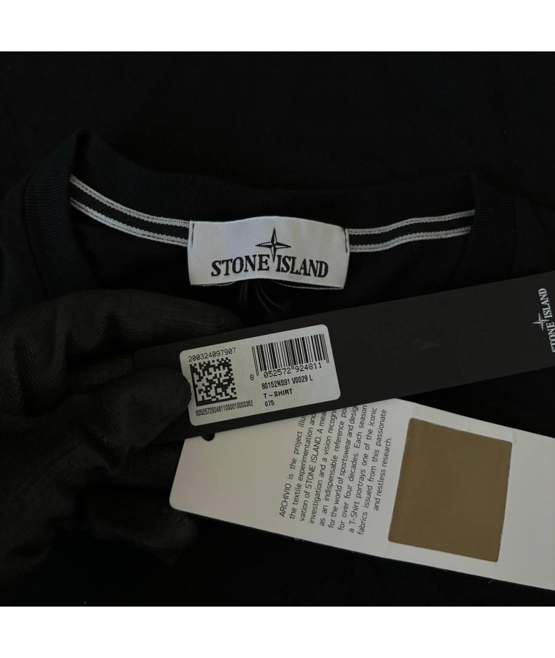 STONE ISLAND Черная хлопковая футболка, фото 4