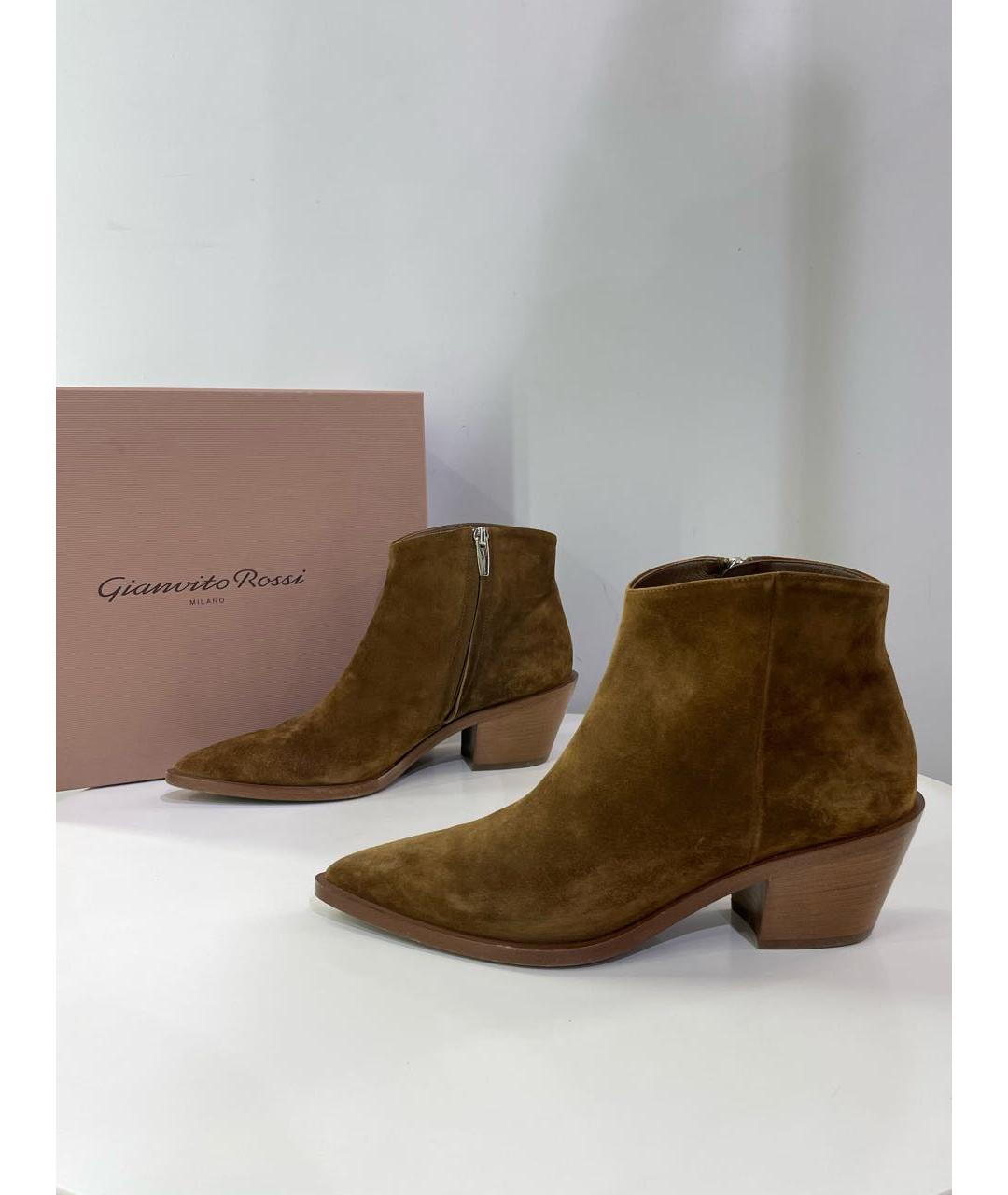 GIANVITO ROSSI Коричневые замшевые ботильоны, фото 7