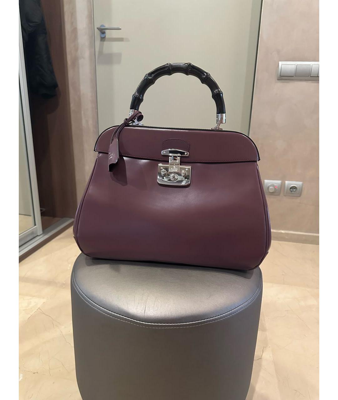 GUCCI Бордовая кожаная сумка с короткими ручками, фото 8