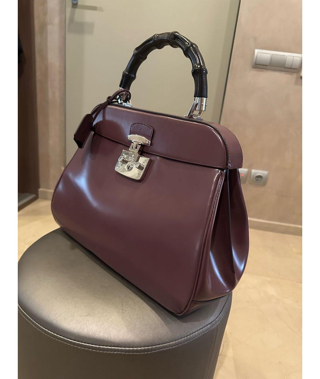 GUCCI Бордовая кожаная сумка с короткими ручками, фото 2