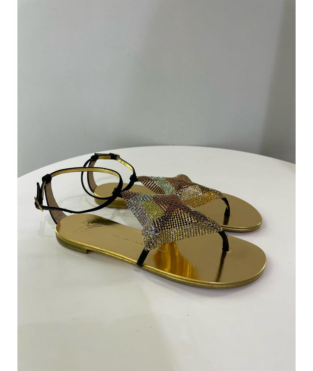 GIUSEPPE ZANOTTI DESIGN Золотые кожаные сандалии, фото 7