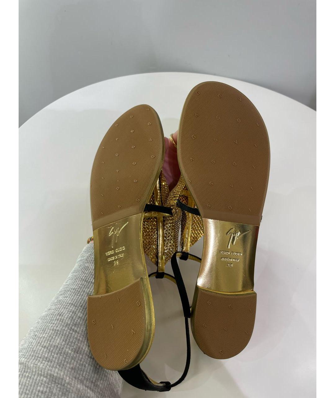 GIUSEPPE ZANOTTI DESIGN Золотые кожаные сандалии, фото 6