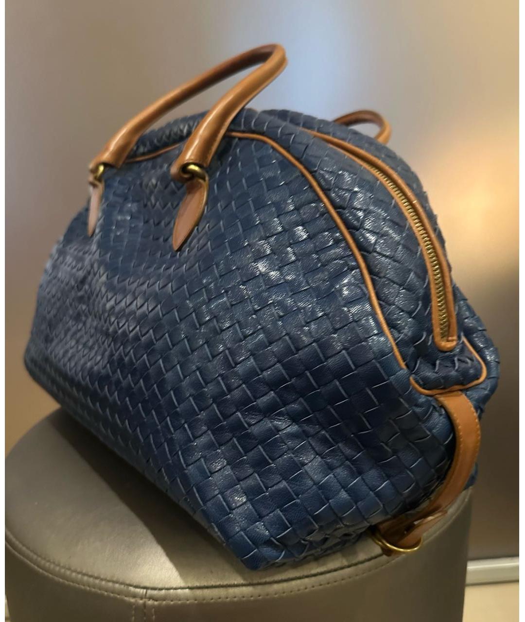 BOTTEGA VENETA Синяя кожаная дорожная/спортивная сумка, фото 2