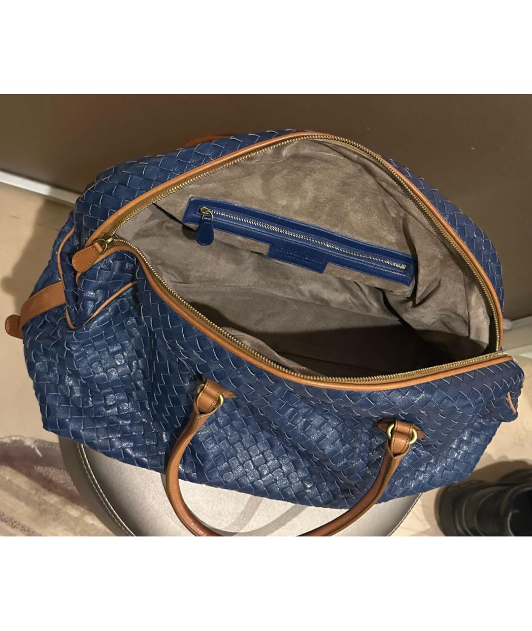 BOTTEGA VENETA Синяя кожаная дорожная/спортивная сумка, фото 4