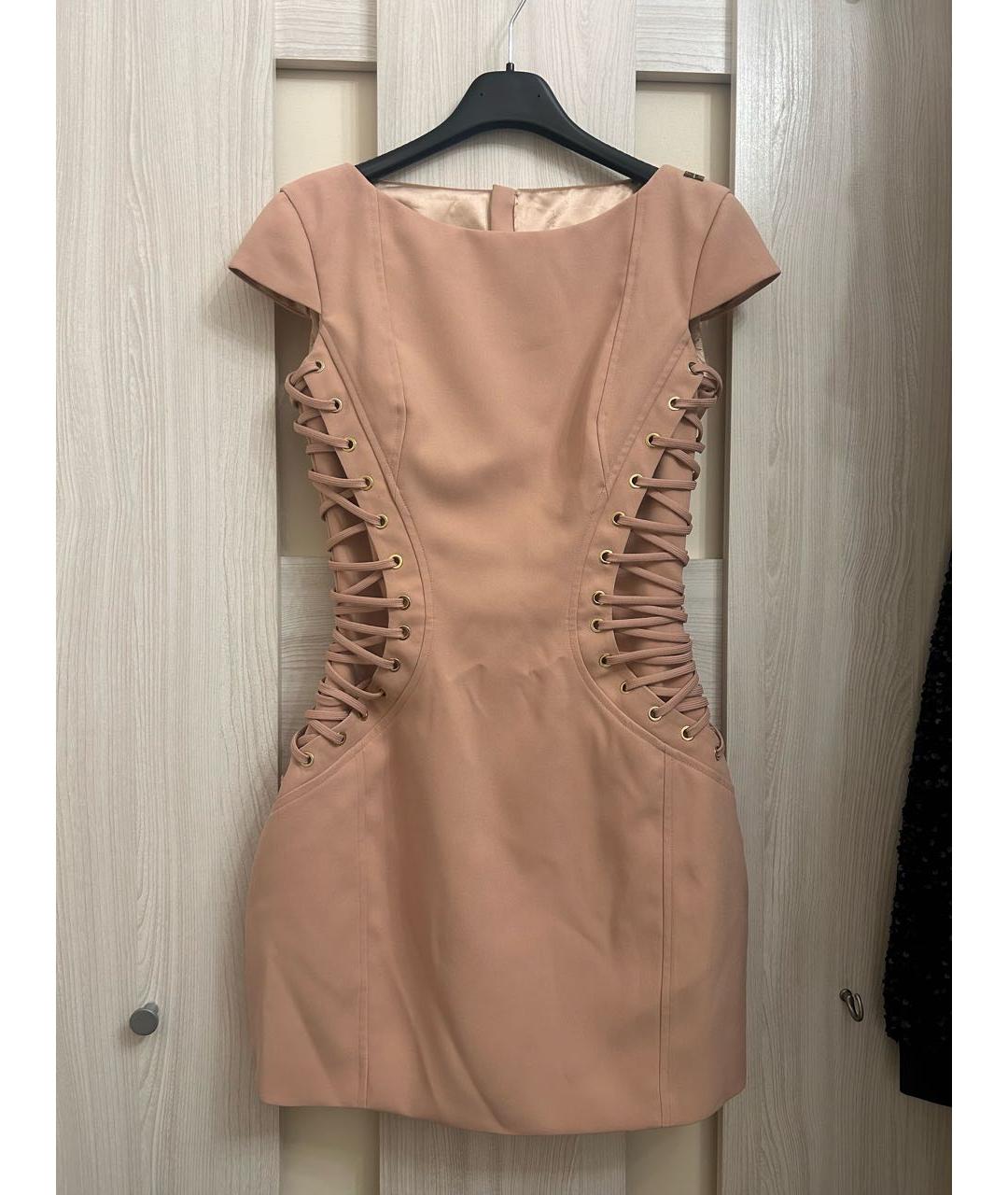ELISABETTA FRANCHI Бежевое полиэстеровое коктейльное платье, фото 6