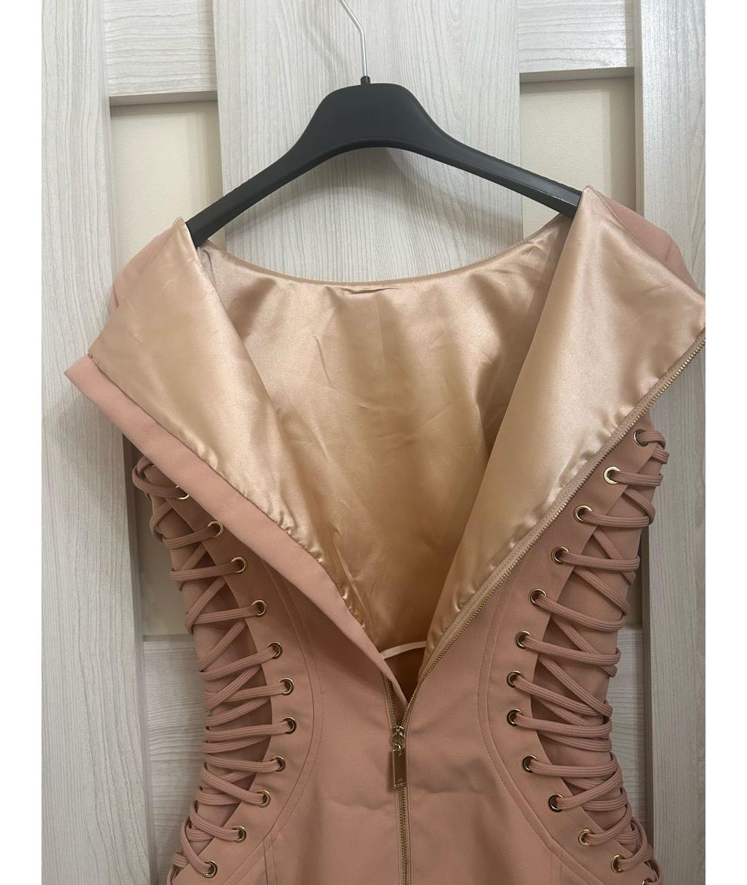 ELISABETTA FRANCHI Бежевое полиэстеровое коктейльное платье, фото 5