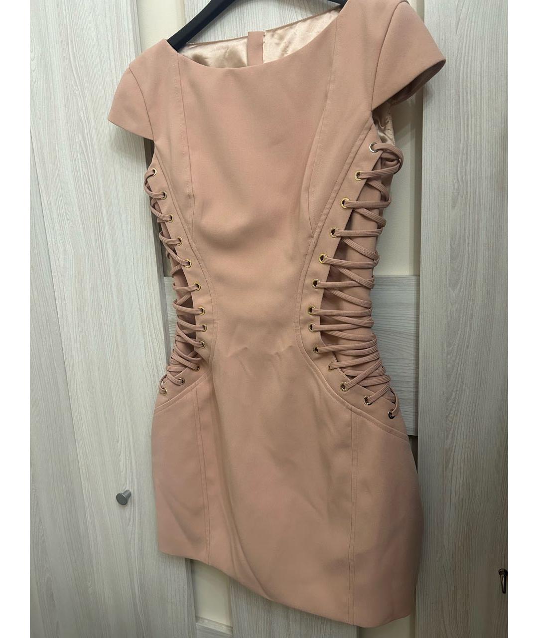 ELISABETTA FRANCHI Бежевое полиэстеровое коктейльное платье, фото 3