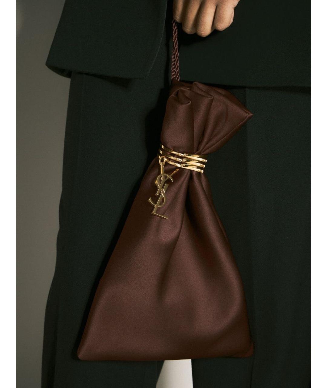 SAINT LAURENT Коричневая тканевая сумка тоут, фото 3
