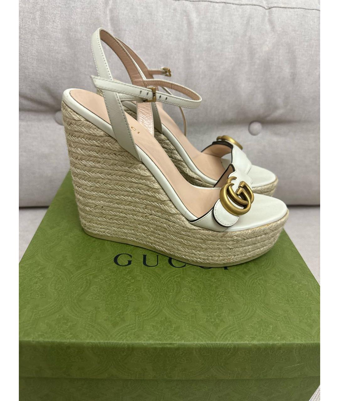 GUCCI Бежевые кожаные босоножки, фото 8
