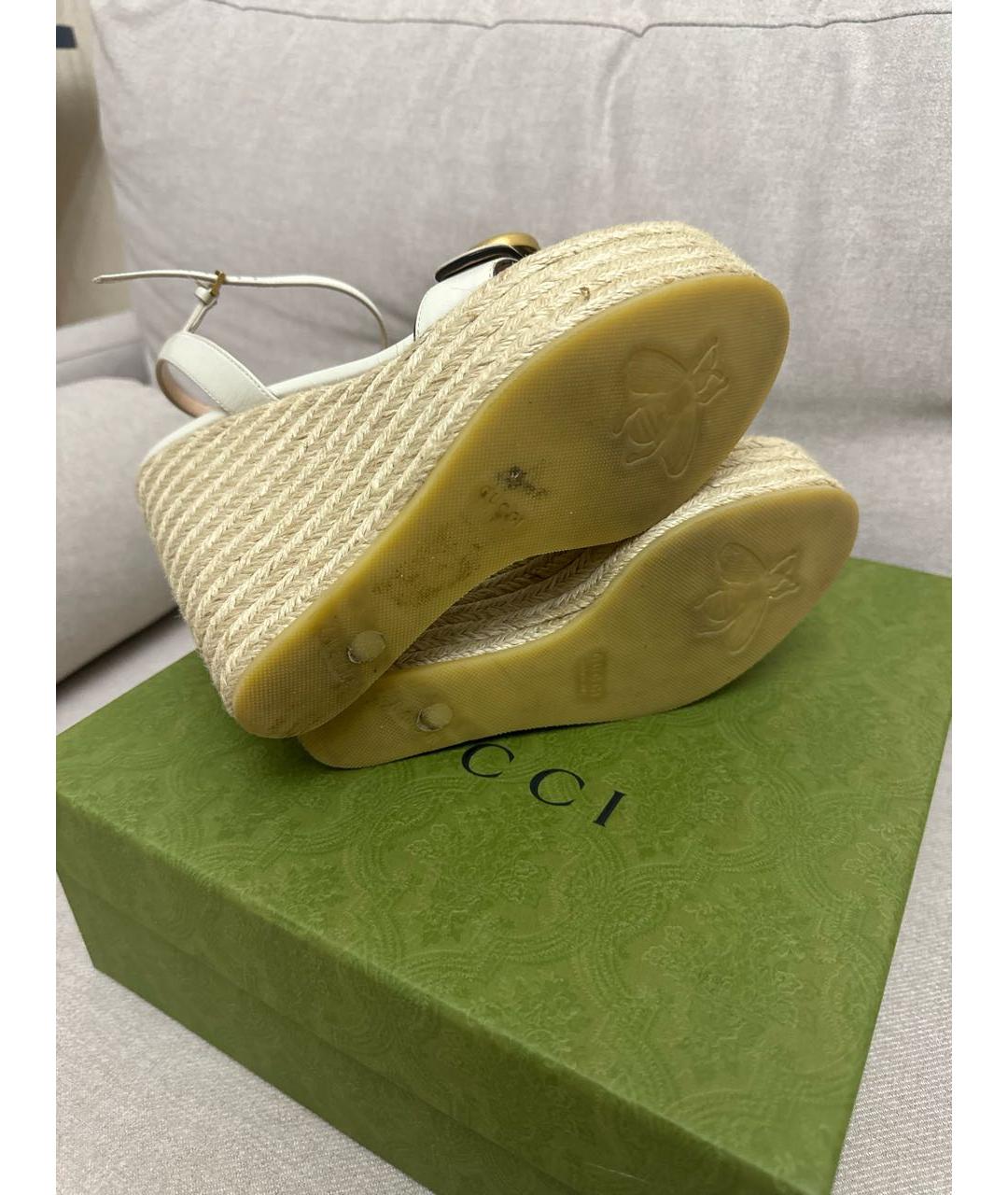 GUCCI Бежевые кожаные босоножки, фото 5