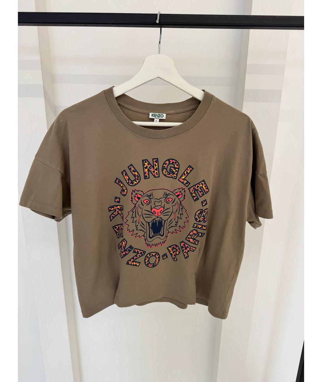 KENZO Хаки хлопковая футболка, фото 4