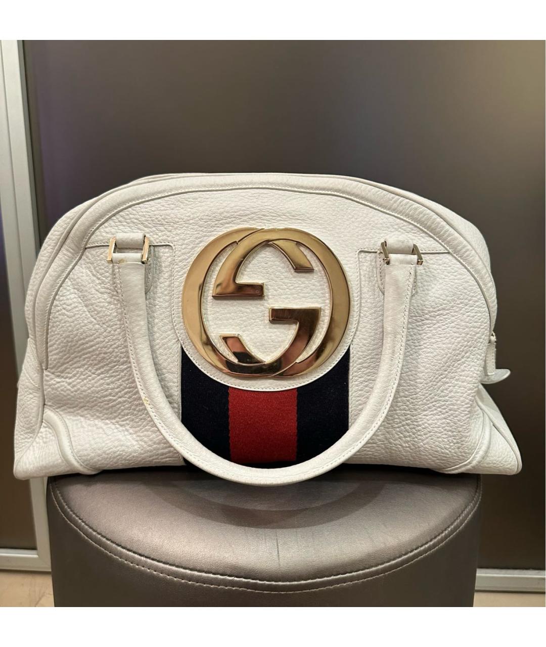 GUCCI Белая кожаная сумка с короткими ручками, фото 5