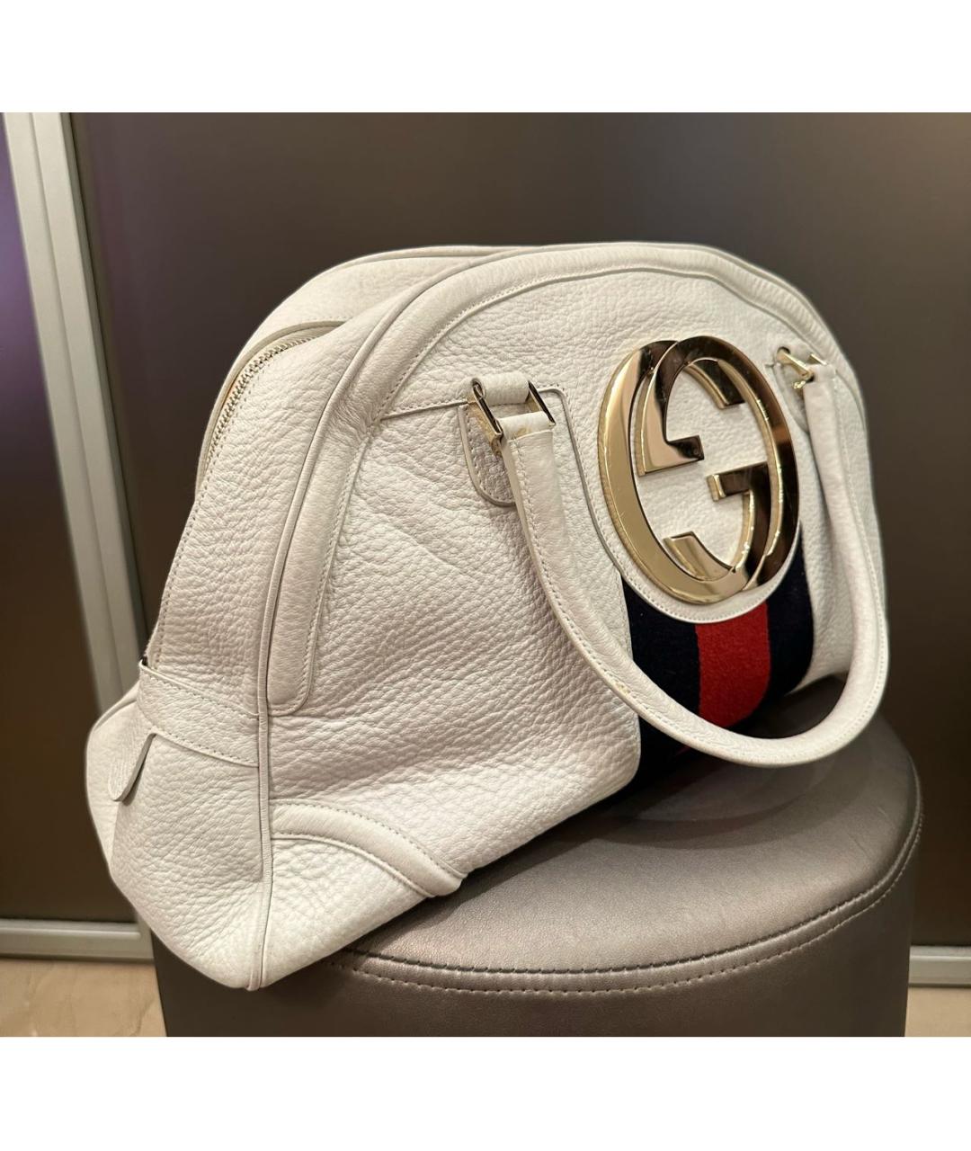 GUCCI Белая кожаная сумка с короткими ручками, фото 2