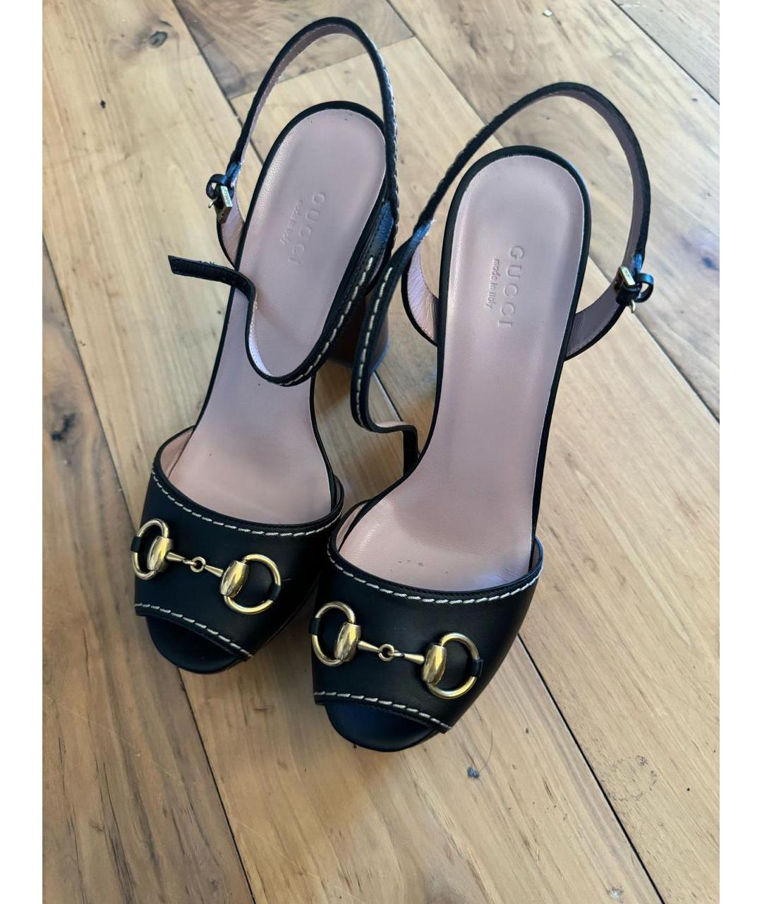 GUCCI Черные кожаные босоножки, фото 3
