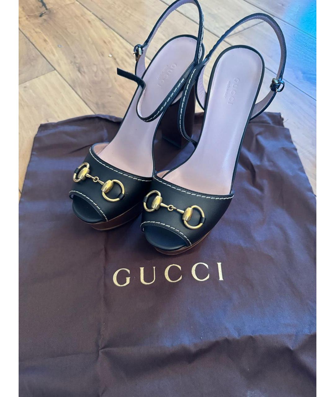 GUCCI Черные кожаные босоножки, фото 6