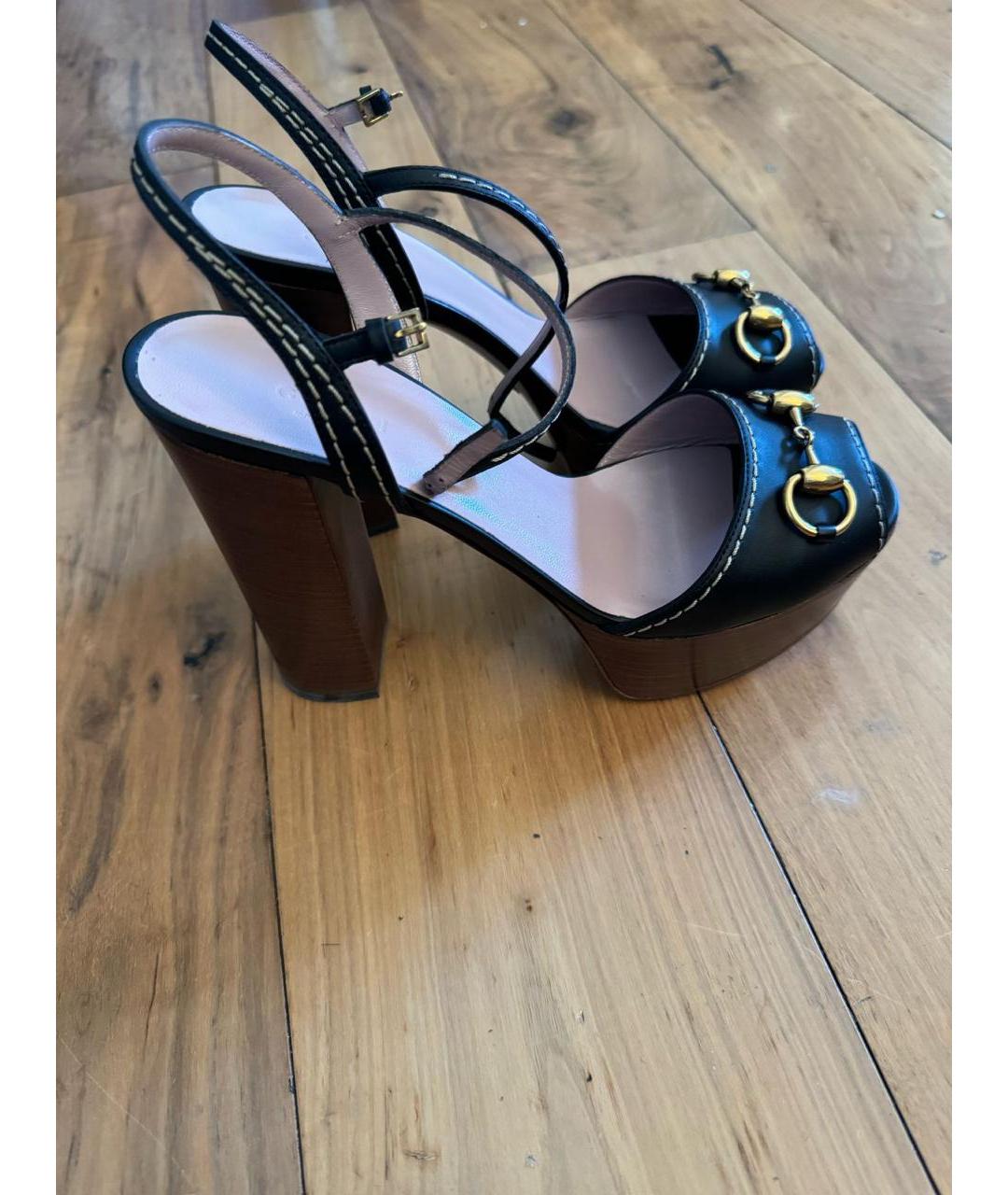 GUCCI Черные кожаные босоножки, фото 2