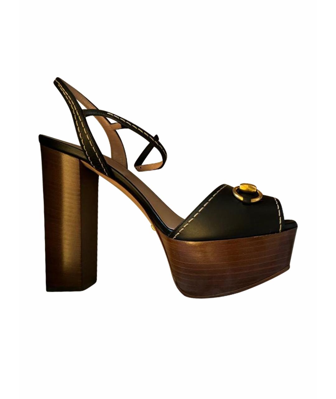 GUCCI Черные кожаные босоножки, фото 1
