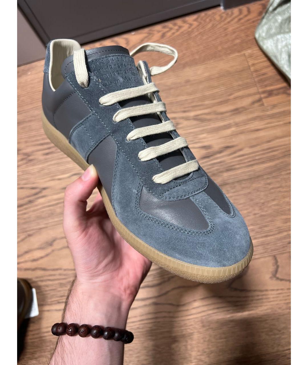 MAISON MARGIELA Голубые кожаные низкие кроссовки / кеды, фото 5