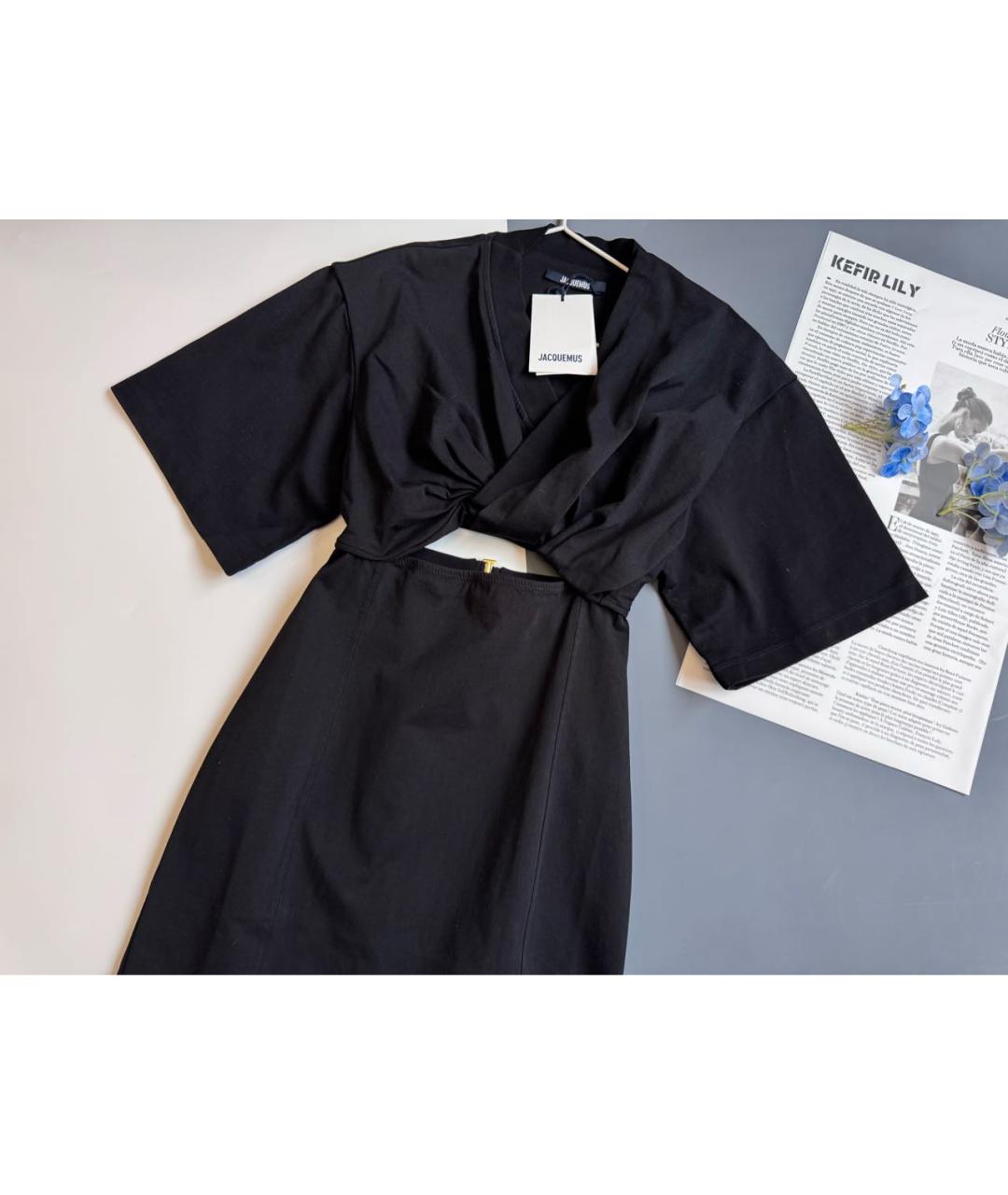 JACQUEMUS Черное хлопко-эластановое платье, фото 4