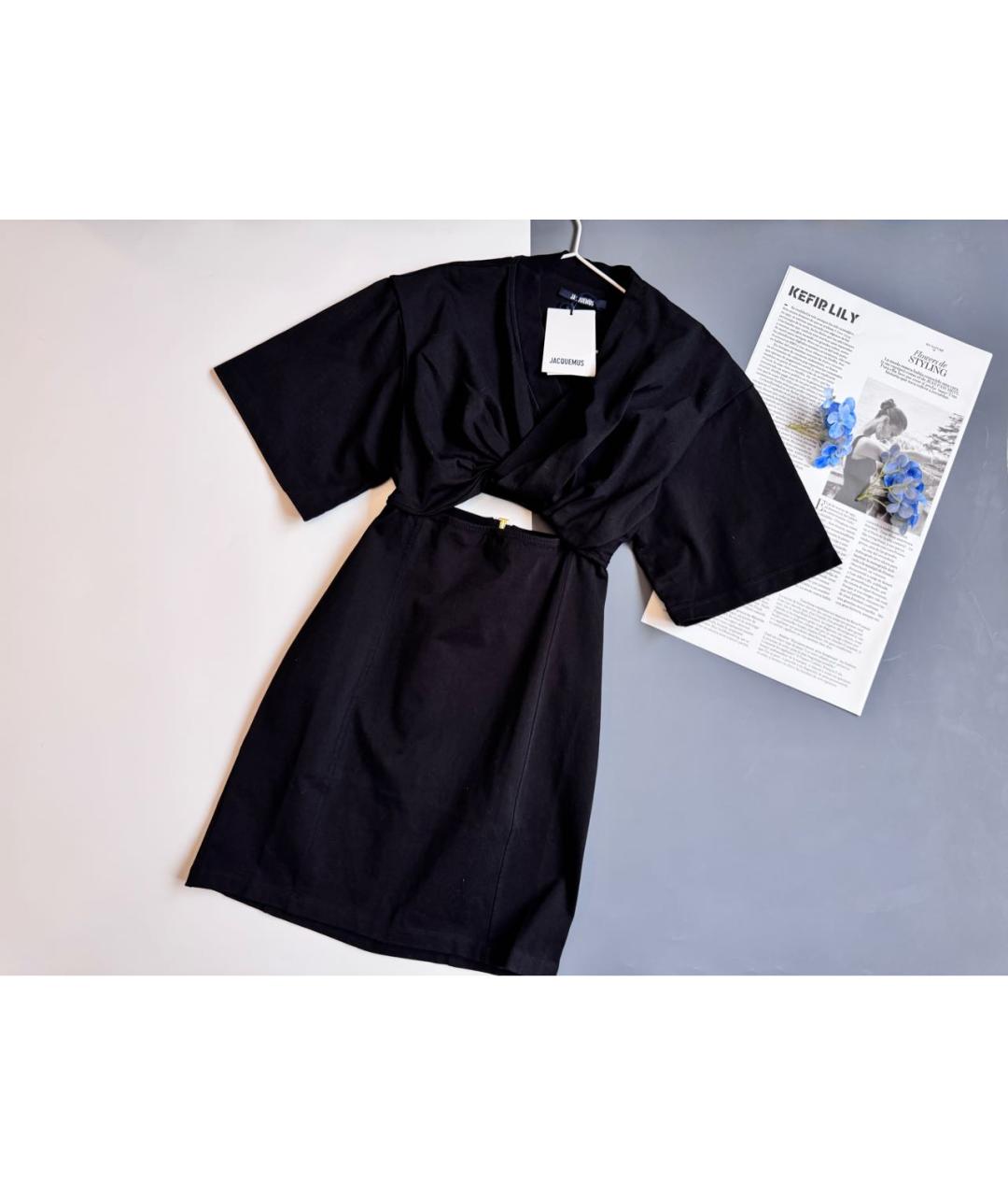 JACQUEMUS Черное хлопко-эластановое платье, фото 7