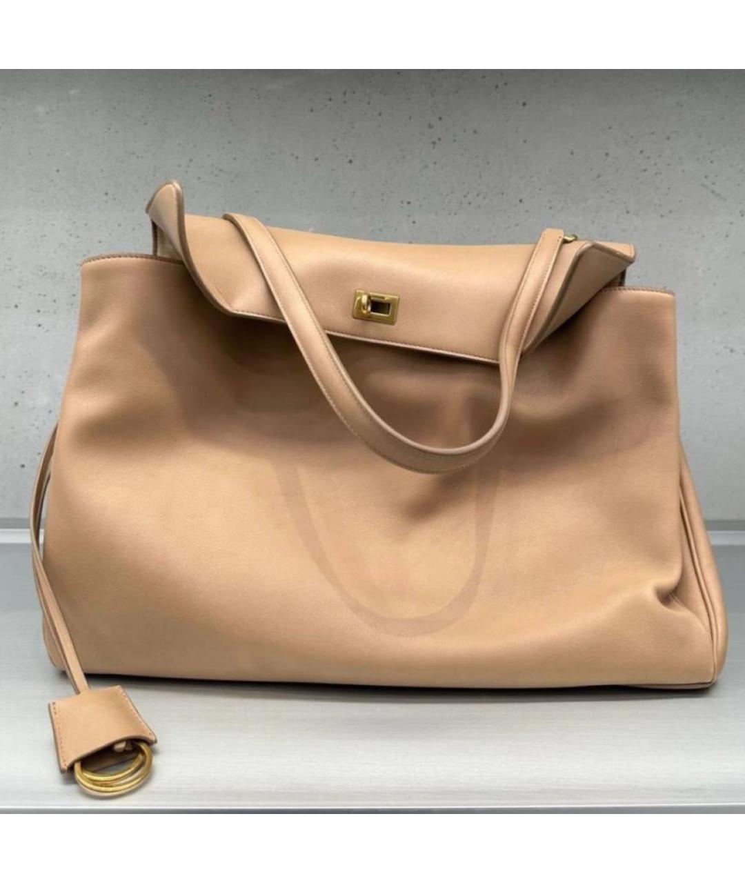 BALENCIAGA Бежевая кожаная сумка тоут, фото 4