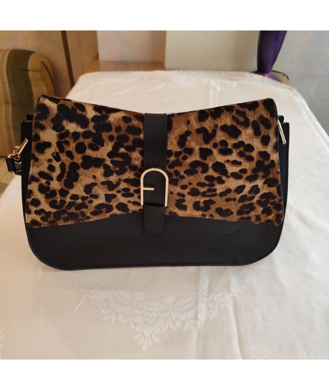 FURLA Черная кожаная сумка с короткими ручками, фото 5