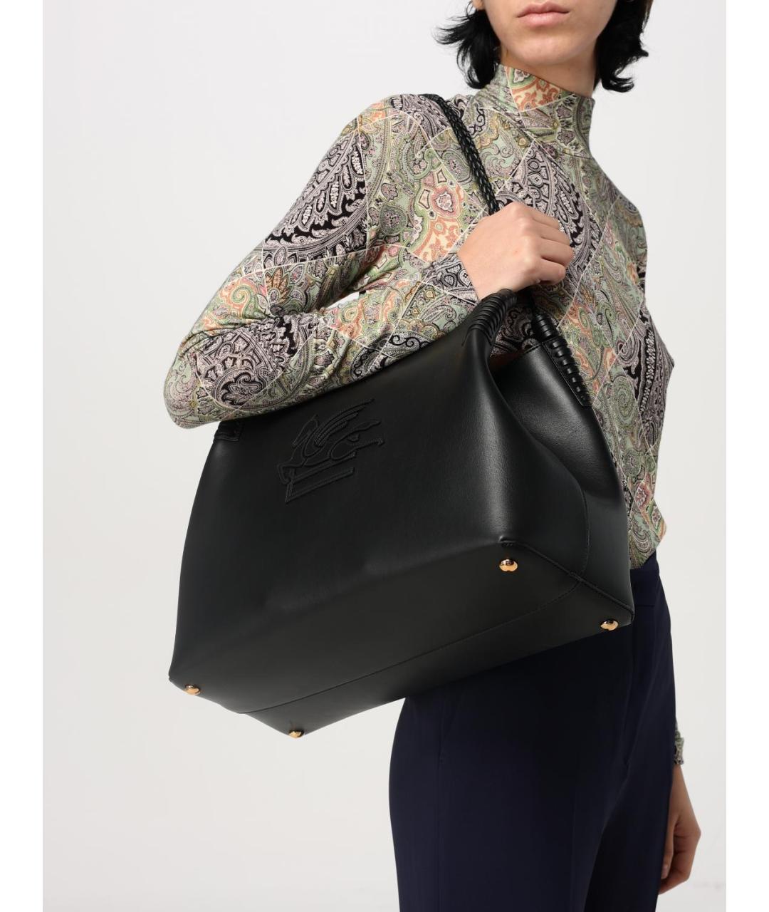 ETRO Черная кожаная сумка тоут, фото 2