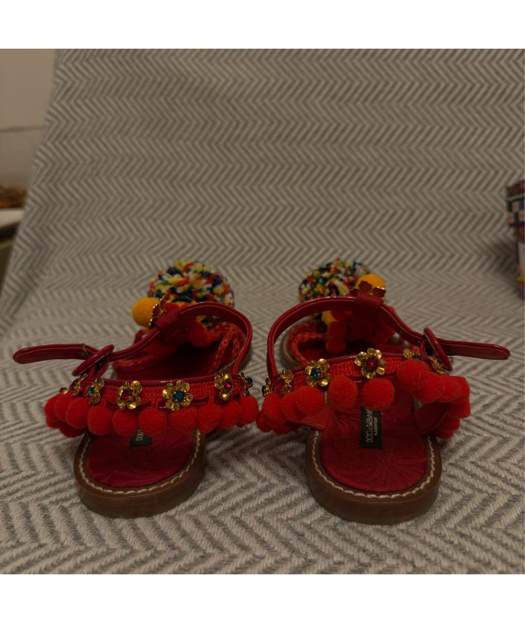DOLCE&GABBANA Красные кожаные босоножки, фото 4