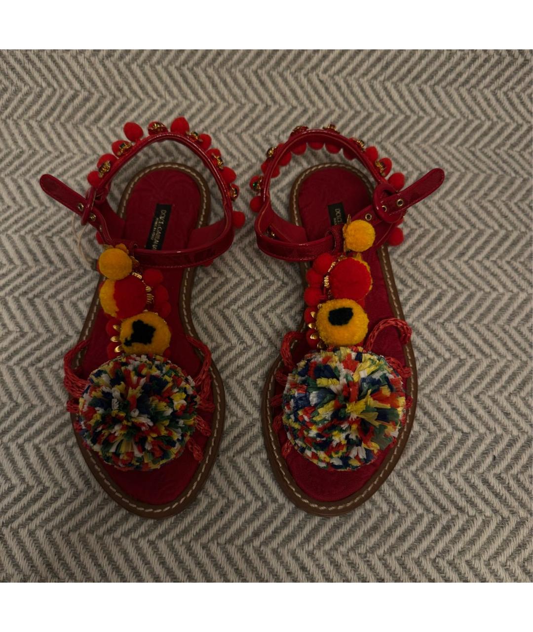 DOLCE&GABBANA Красные кожаные босоножки, фото 2