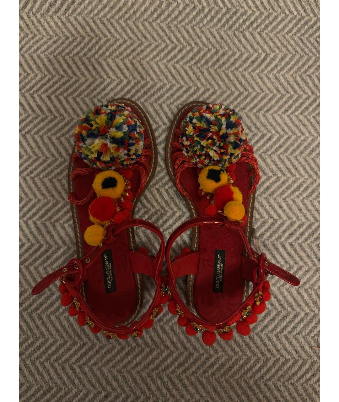 DOLCE&GABBANA Красные кожаные босоножки, фото 3