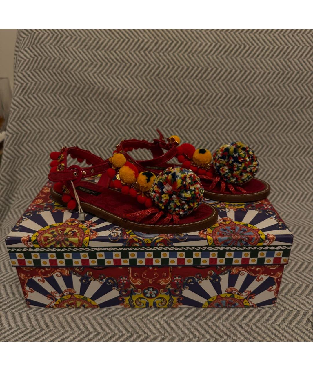 DOLCE&GABBANA Красные кожаные босоножки, фото 5