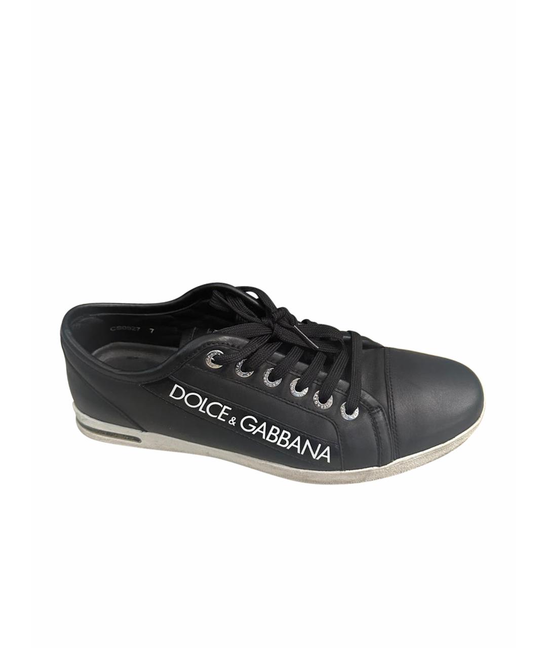 DOLCE&GABBANA Черные кожаные низкие кроссовки / кеды, фото 1