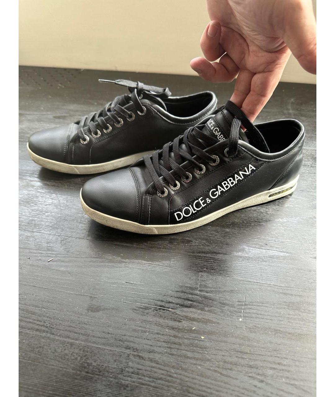 DOLCE&GABBANA Черные кожаные низкие кроссовки / кеды, фото 1
