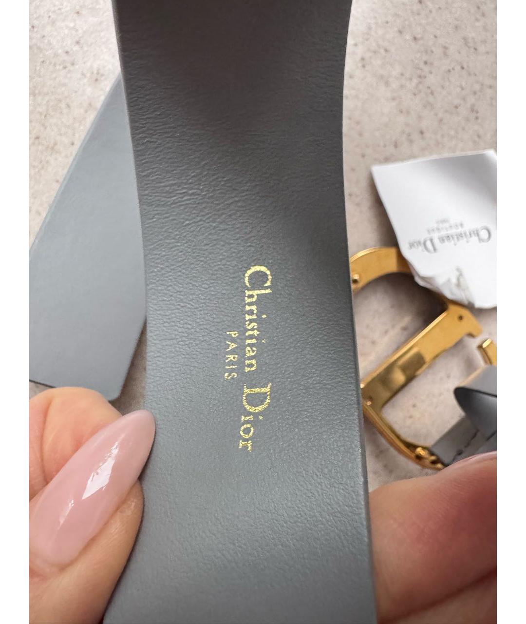 CHRISTIAN DIOR Серый кожаный ремень, фото 4