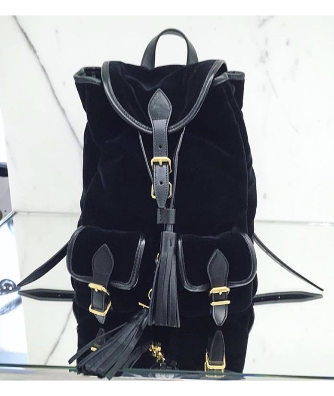 SAINT LAURENT Черный бархатный рюкзак, фото 4