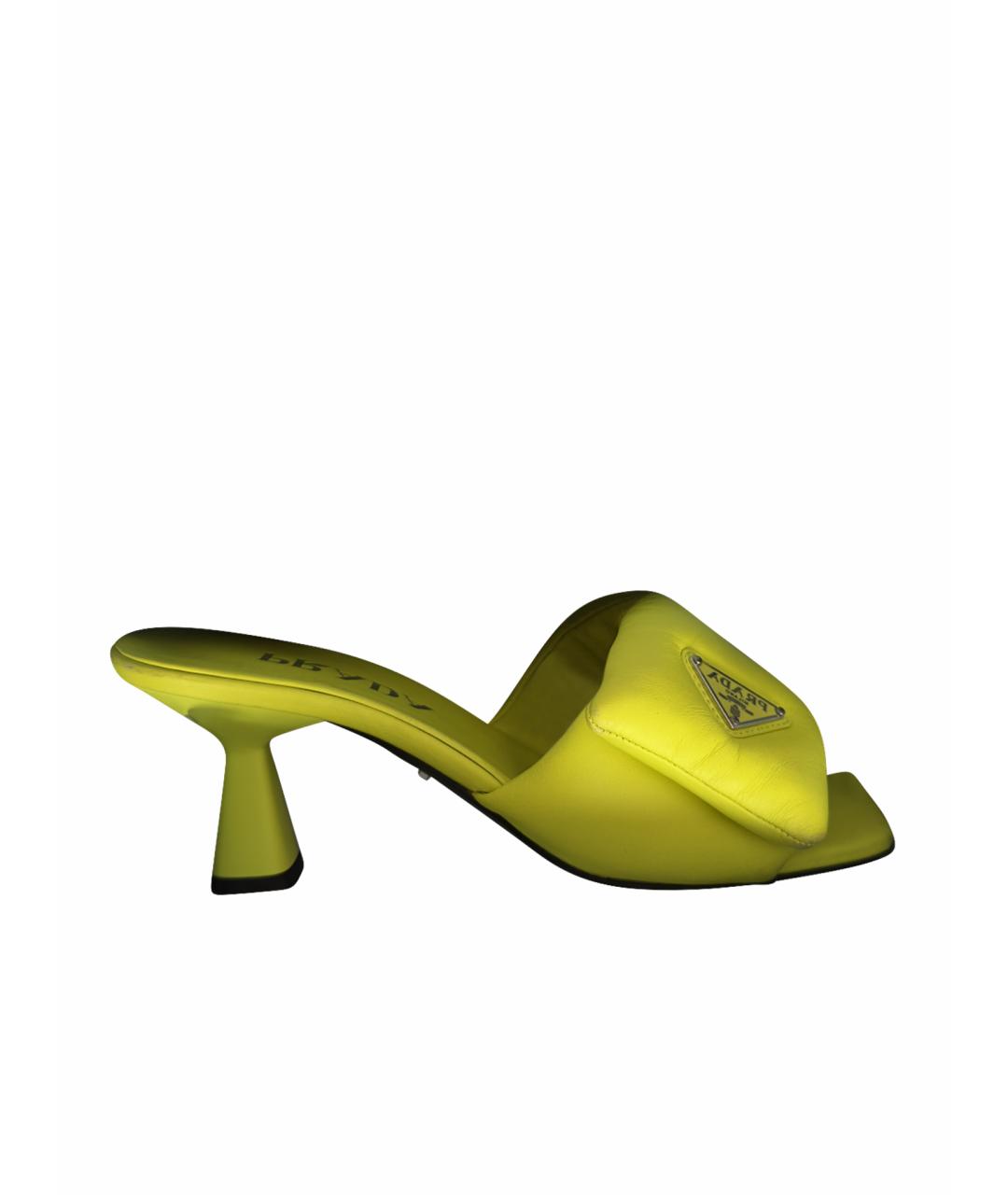 PRADA Салатовые кожаные мюли, фото 1